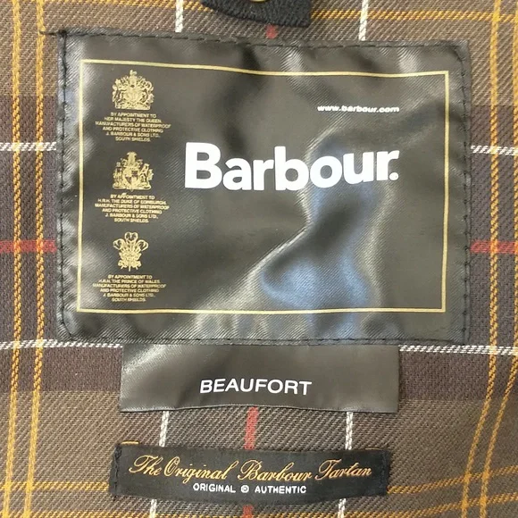 Barbour Wax Cotton Beaufort Jacket Tartan Lined 54" Chest 33" Long Jacket  ApxXL - Picture 9 of 16